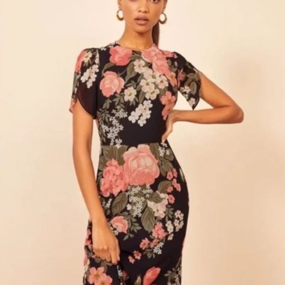Reformation Black Floral Andre Dress in Vivette - Picture 2 of 5